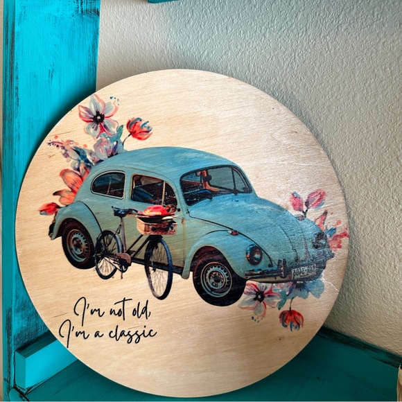 VW Bug I'm Not Old I'm A Classic 12" Round Thin Birch Wood Wall Decor - Picture 5 of 5
